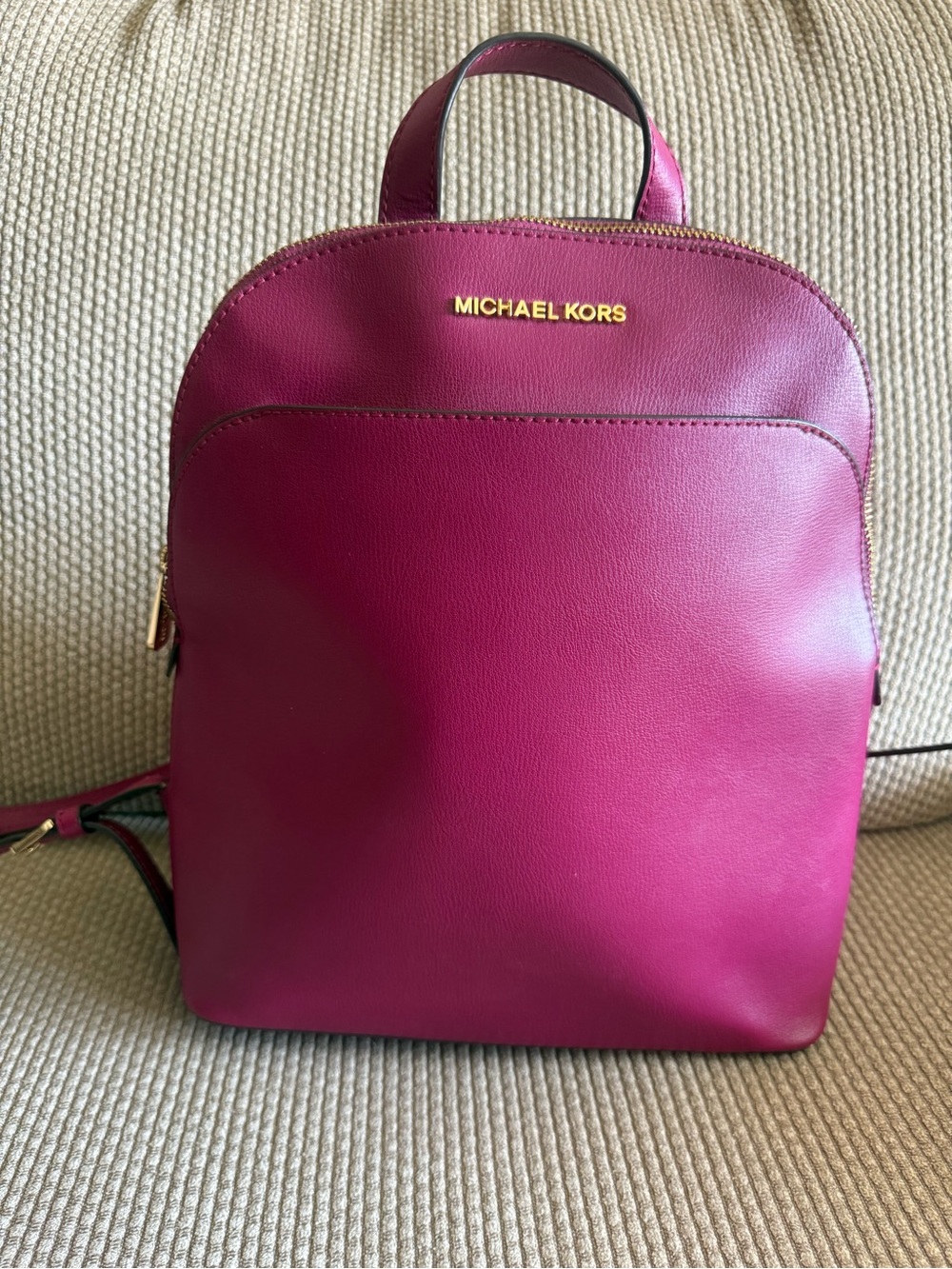 Michael Kors Emmy Medium Dome Saffiano Leather Backpack – Magenta / Dark Berry